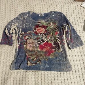 Clio Y2K dragon Floral 3/4 Sleeve Top